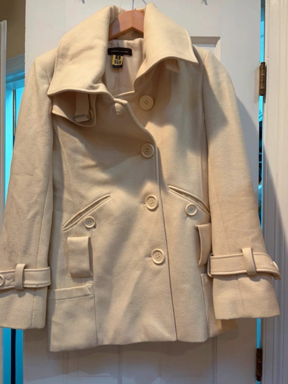Moda International Cream Double-Breasted Peacoat